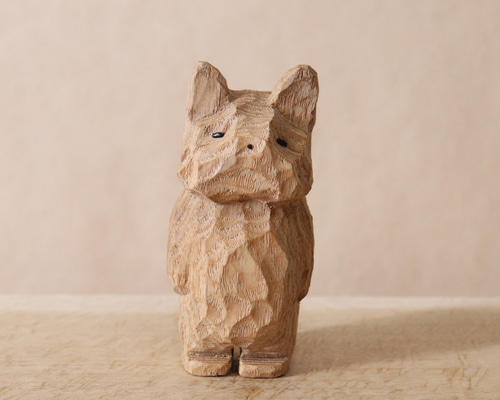 木彫り 犬 フレンチブルドッグ 木製 置物 インテリア雑貨（木材：タモ