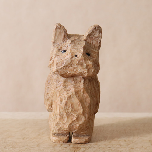 置き物（木彫り人形　フレンチブル） 木彫り 犬 フレンチブルドッグ 木製 置物 インテリア雑貨（木材
