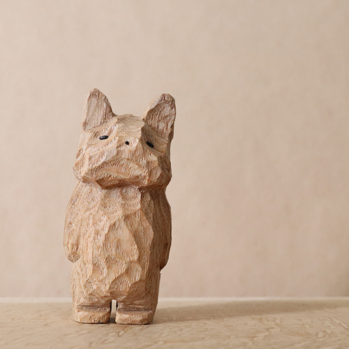 犬 置物 ブルドッグ 木製 木彫り 犬 フレンチブルドッグ 木製 置物 インテリア雑貨（木材