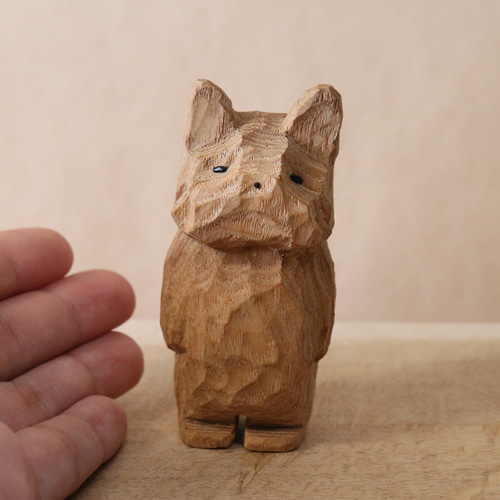 木彫り 犬 フレンチブルドッグ 木製 置物 インテリア雑貨（木材：タモ