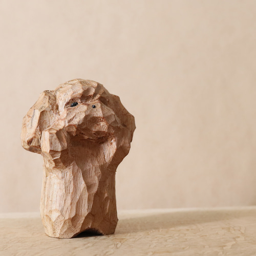 ハンドメイド 木彫り 手彫り プードル 一点物 置物 インテリア オブジェ