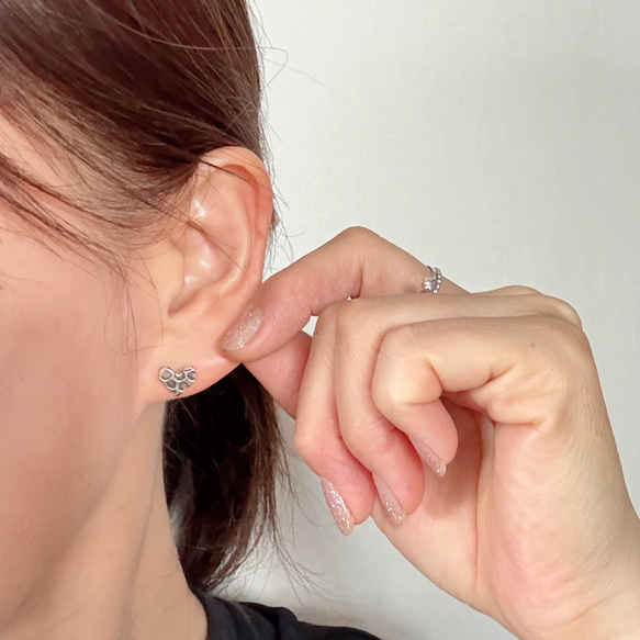 ハートのドット柄ピアス/silver925/スタッドピアス 5枚目の画像