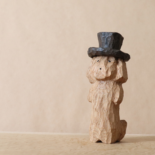 木彫り 犬 短足おじさん ミニチュアダックスフンド 木製 置物