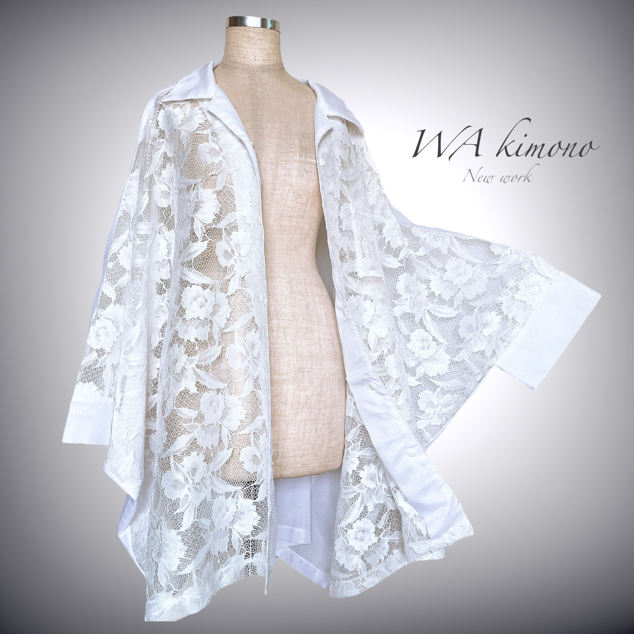 リピ確定！男女兼用 レースドルマンシャツ クリーニング済み！フリーサイズ ビッグシャツ 着物リメイク 白  N70602