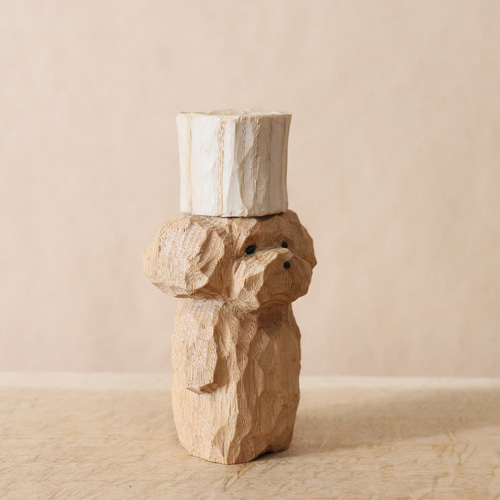 木彫り 犬のコックさん トイプードル 木製 置物 インテリア雑貨（木材