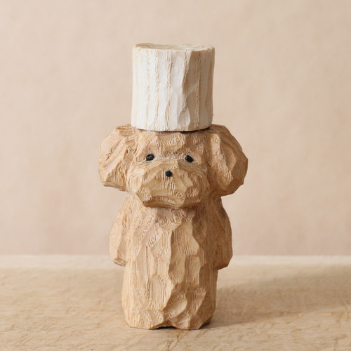 木彫り 犬のコックさん トイプードル 木製 置物 インテリア雑貨（木材