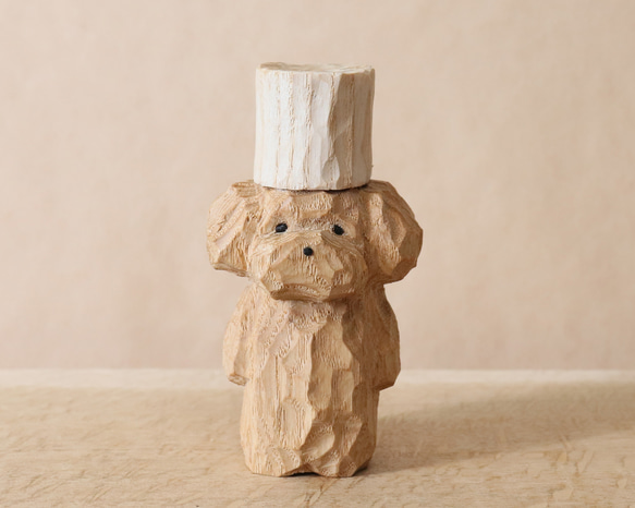 木彫り 犬のコックさん トイプードル 木製 置物 インテリア雑貨（木材