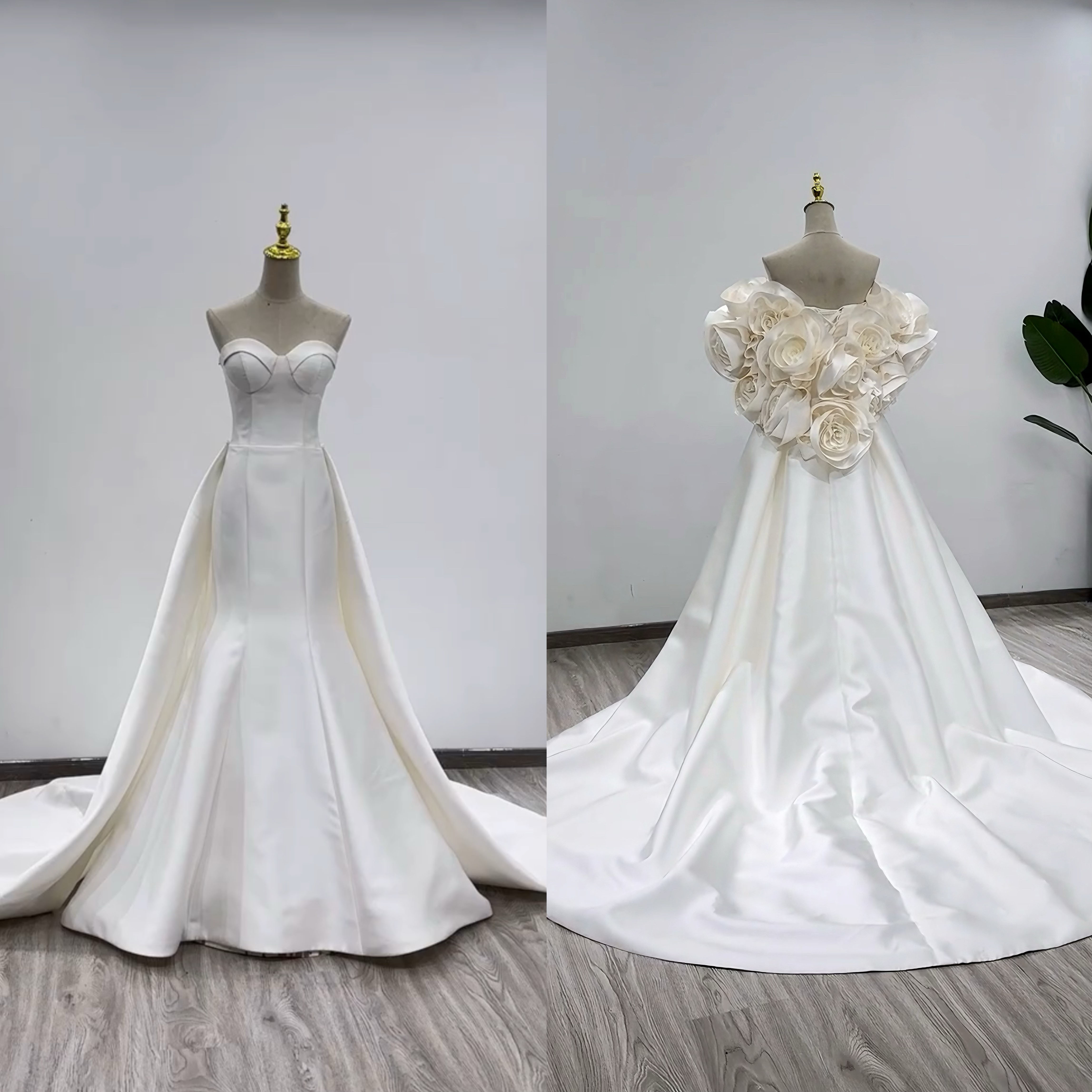 新作 買わないと損！オフホワイト　２ways 取り外し可能お袖　オーバースカート　マーメイドドレス　チューブトップ結婚式