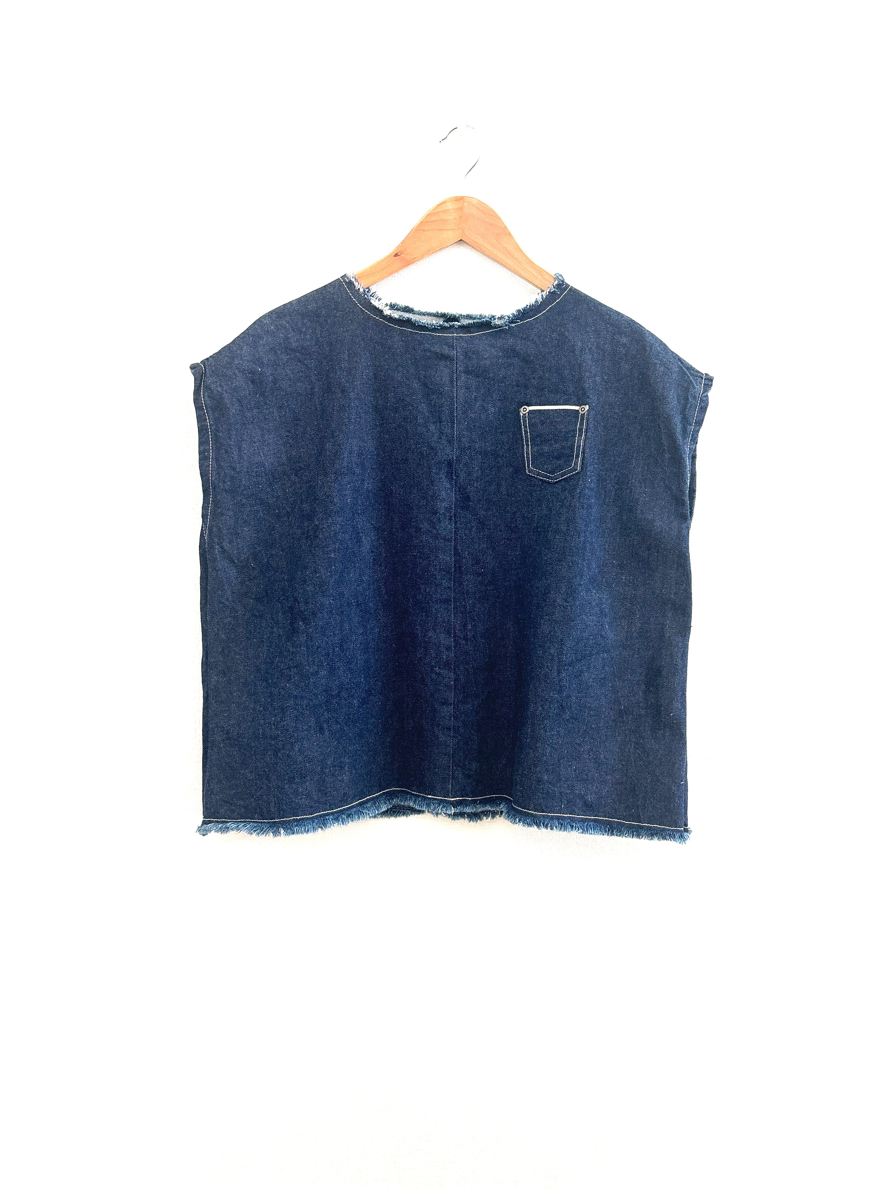 岡山デニム✨日本製　白耳　セルビッジ　プルオーバー　フレンチスリーブ　デニム　コットン　綿　ブラウス　Tシャツ