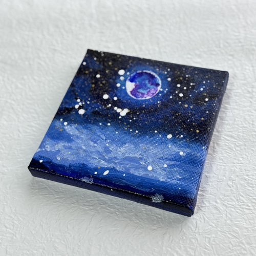 10cm】夜空 月夜 キャンバスアート カラフル アクリル絵の具