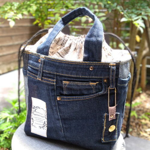 №738【DENIM✖️キルティング✨minnePouch付サイドポケット巾着