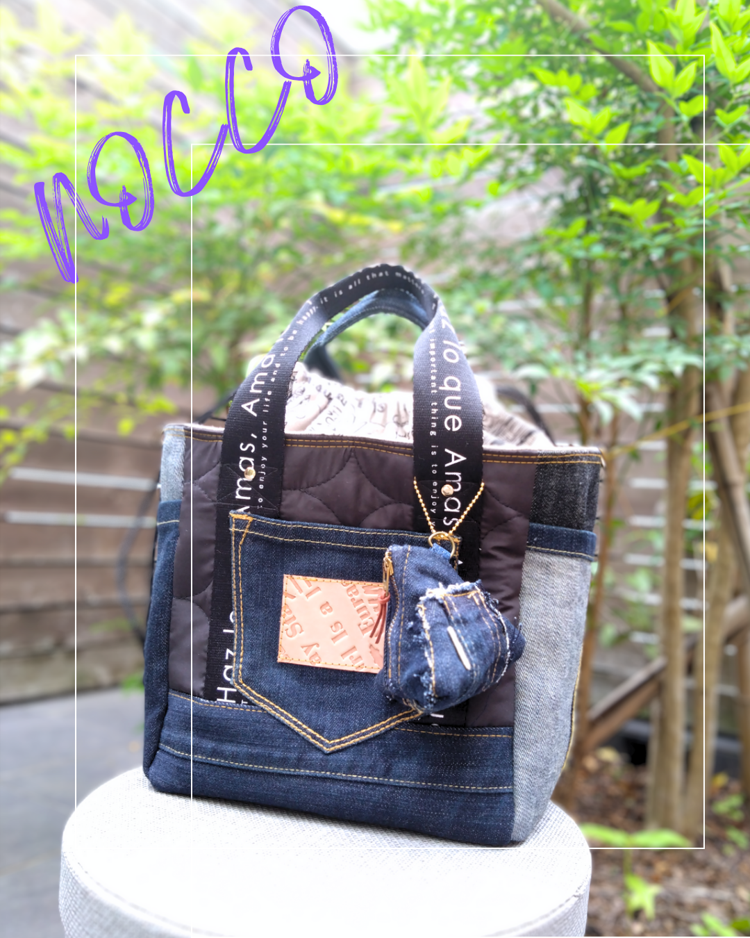 ✿　花柄デニムリメイクバック　ハンドメイド2点 802 いちご ✿