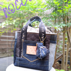 ☆デニムリメイク　カーキひょうたんキルトとデニムのトートリュック☆ ☆デニムリメイク カーキひょうたんキルトとデニムのトート