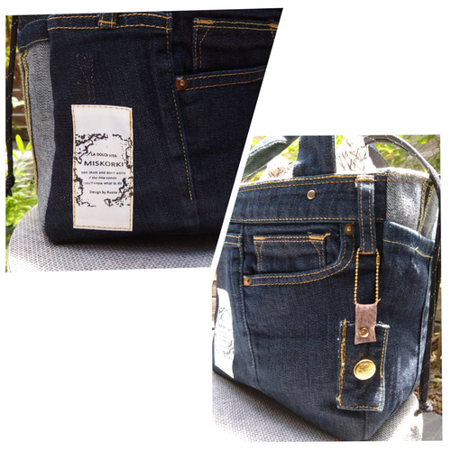 №738【DENIM✖️キルティング✨minnePouch付サイドポケット巾着