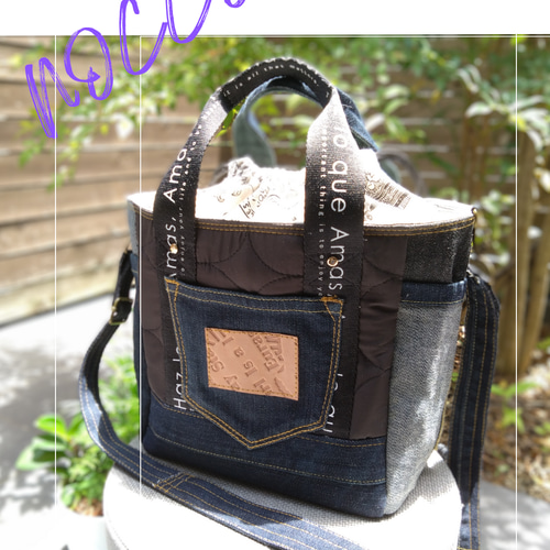 №738【DENIM✖️キルティング✨minnePouch付サイドポケット巾着