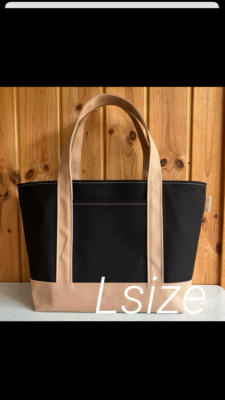 帆布トートバッグLサイズ　ブラック×スキン