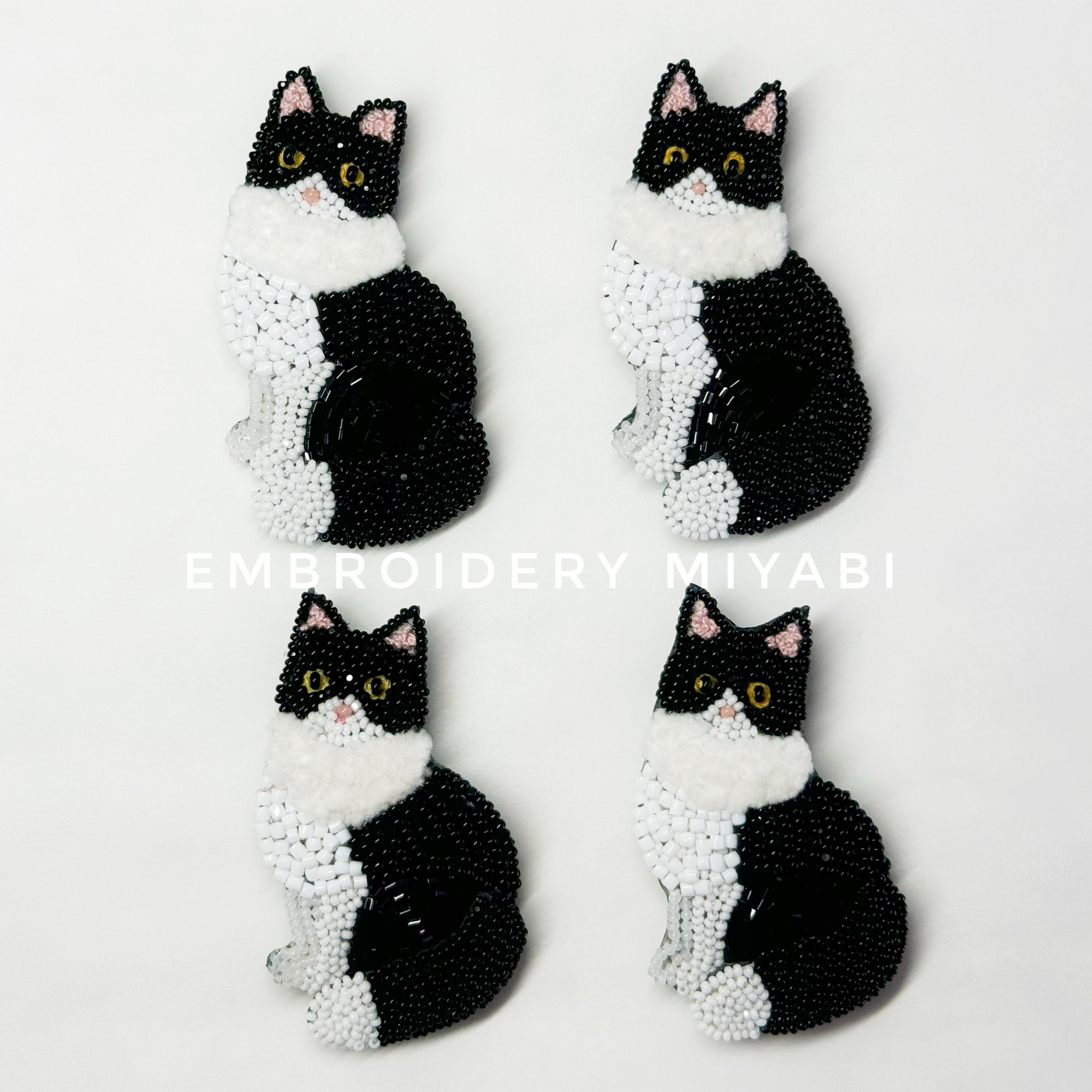 刺繍　ブローチ　ビーズ　猫　浴衣　ハンドメイド 刺繍 猫 ブローチ ハンドメイド