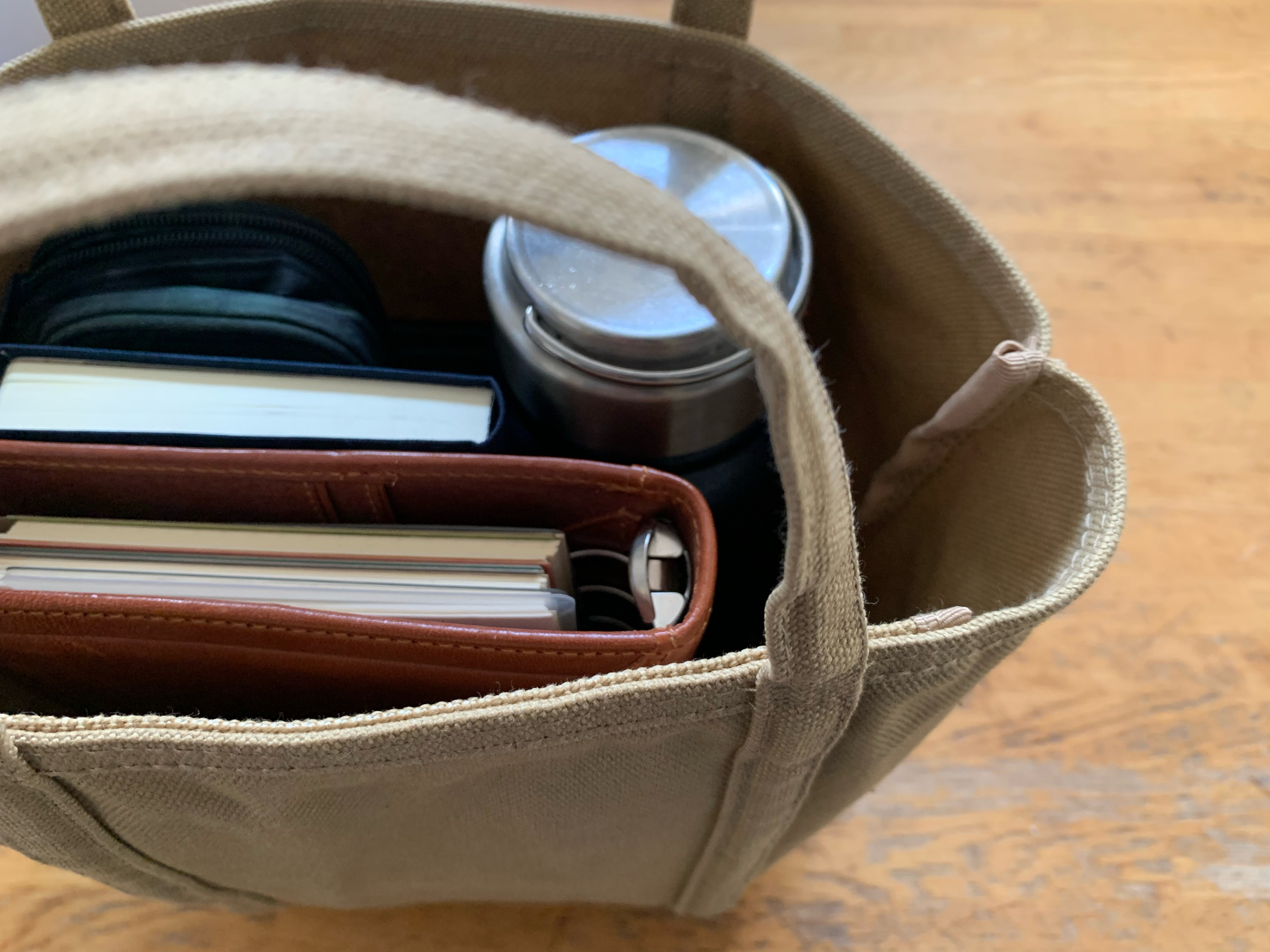 「pote」2way ショルダー帆布トート　キャメル　(S)