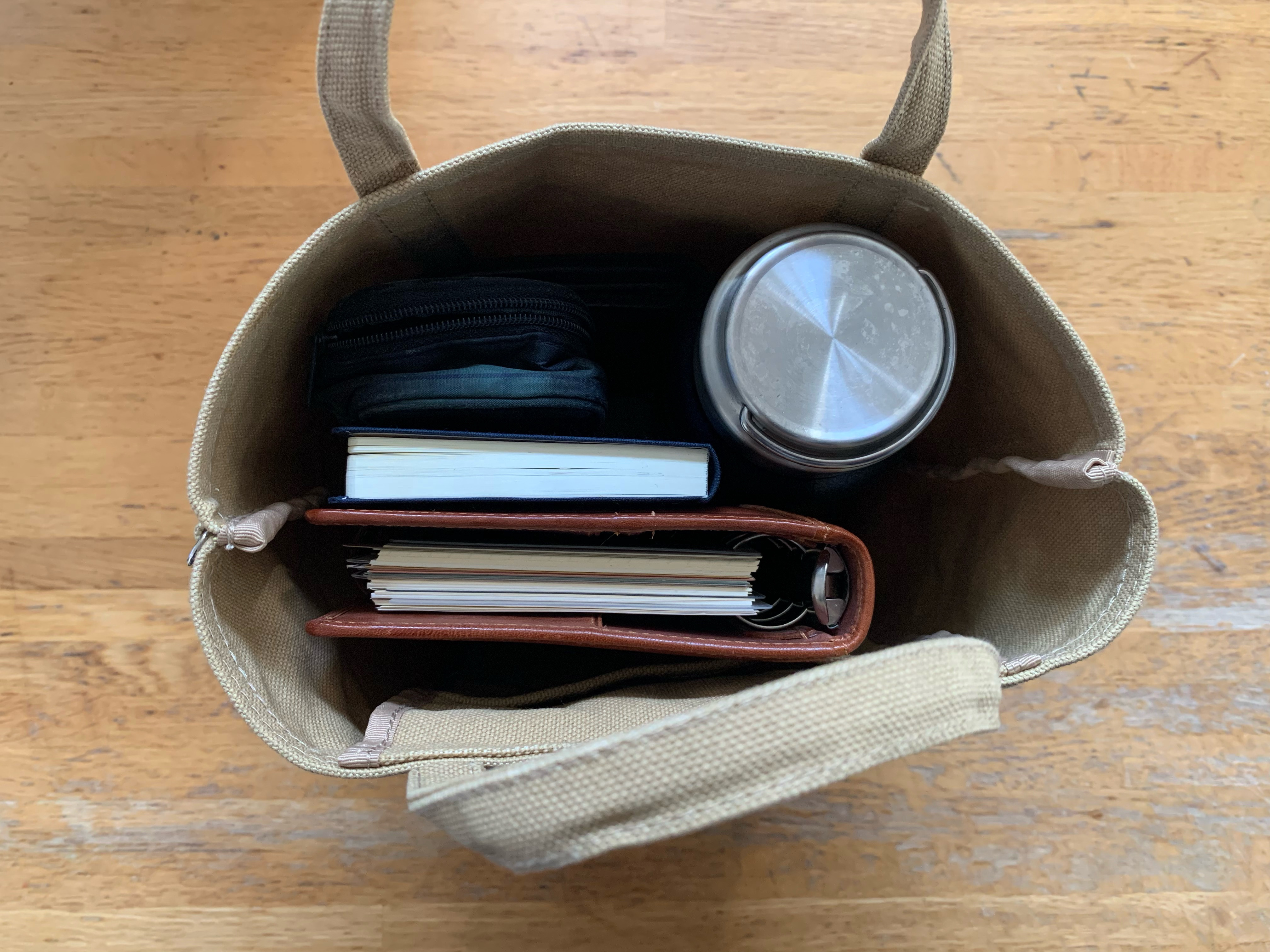 「pote」2way ショルダー帆布トート　キャメル　(S)