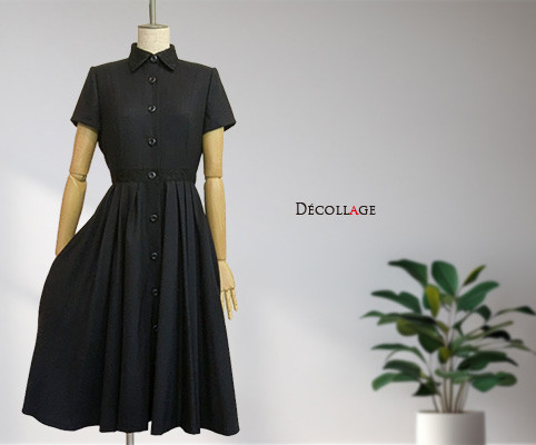 ブラックシャツワンピース　サマーウール　半袖