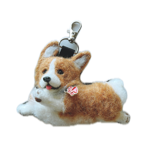 ジャンピングコーギーちゃんのキーホルダー♪ 羊毛フェルト petit.L