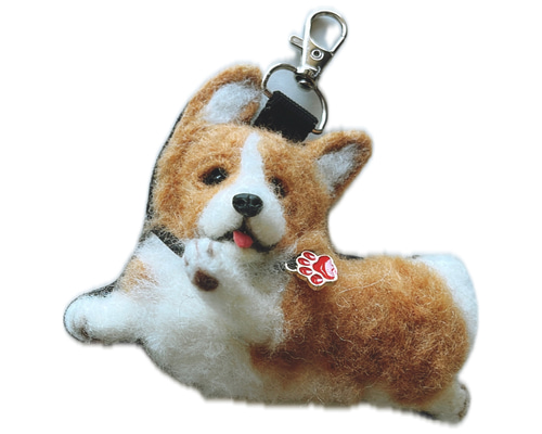 ジャンピングコーギーちゃんのキーホルダー♪ 羊毛フェルト petit.L