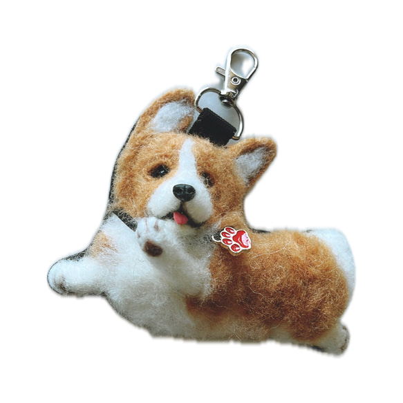 ジャンピングコーギーちゃんのキーホルダー♪ 羊毛フェルト petit.L