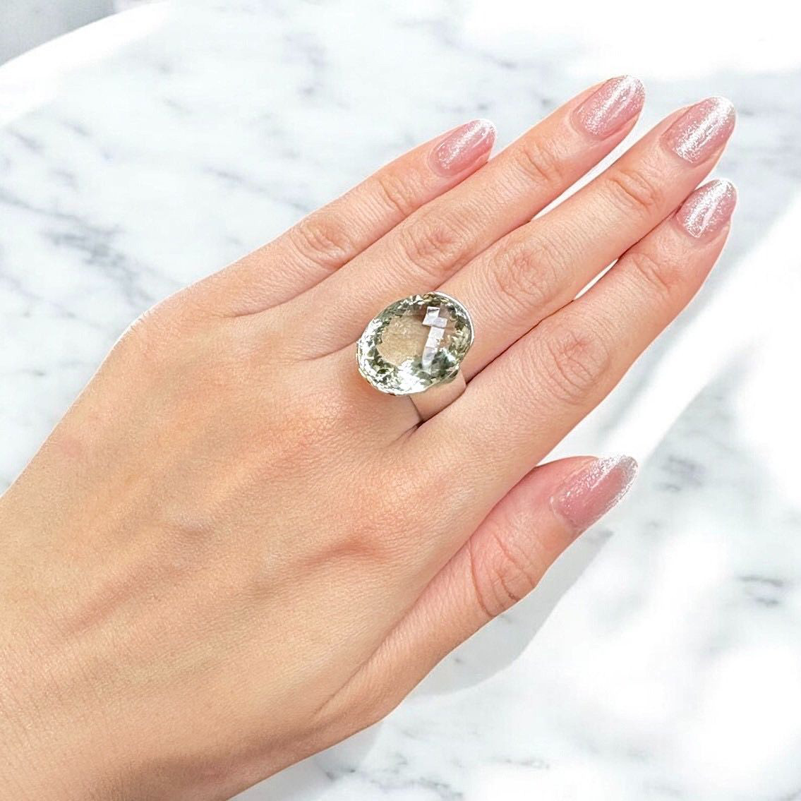 シルバーリング リング グリーンアメジスト 16号 天然石 シルバー925 一点もの ハンドメイド オーバル