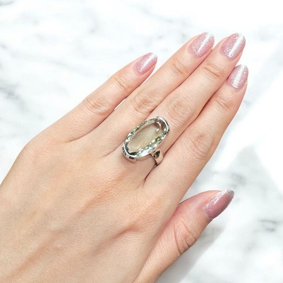シルバーリング リング グリーンアメジスト 14号 天然石 シルバー925