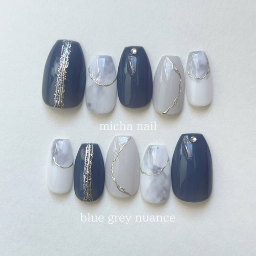 サイズオーダー】ブルーグレー ニュアンス ネイルチップ ネイルチップ
