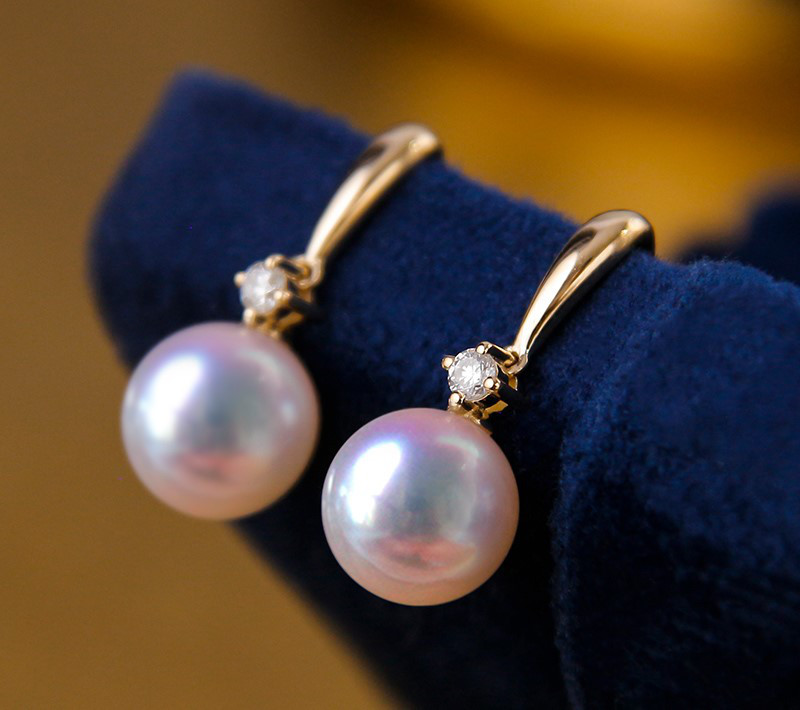 【La Corser】スワンネックデザイン 7.5-10mm アコヤ真珠ピアス 18Kゴールド ダイヤモンドピアス エレガントで