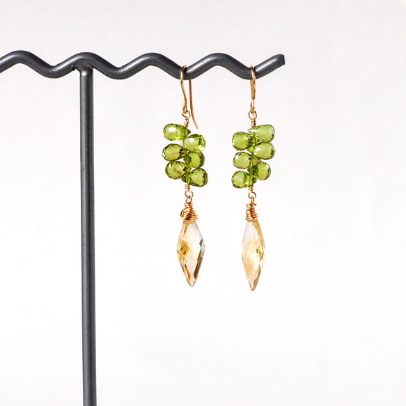 躍動の果実　14kgf/シトリンxペリドットピアス 6枚目の画像