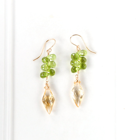 躍動の果実　14kgf/シトリンxペリドットピアス 2枚目の画像