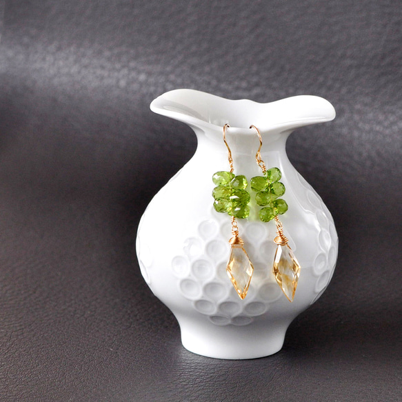 躍動の果実　14kgf/シトリンxペリドットピアス 1枚目の画像