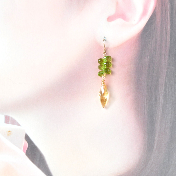 躍動の果実　14kgf/シトリンxペリドットピアス 5枚目の画像