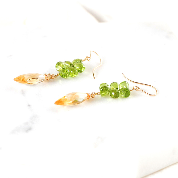 躍動の果実　14kgf/シトリンxペリドットピアス 4枚目の画像