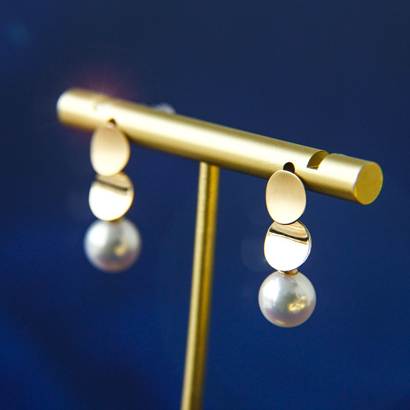 【La Corser】日本製 7.5-9.4mm アコヤ真珠 ピアス 18Kゴールド サンドブラスト ディスクデザイン ネットセ