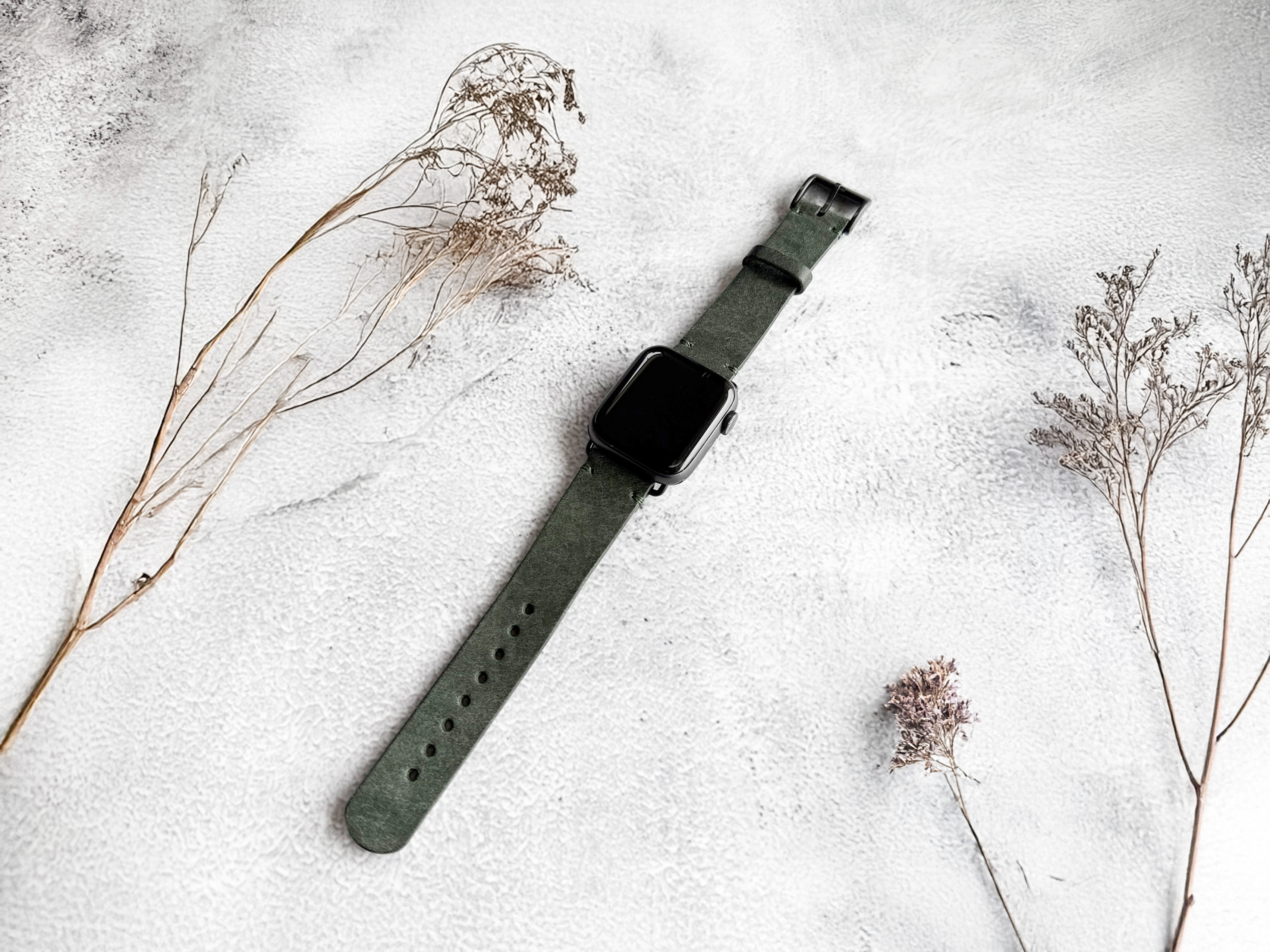 アップルウォッチバンド　本革　ｲﾀﾘｱﾝﾚｻﾞｰ　MossGreen　モスグリーン