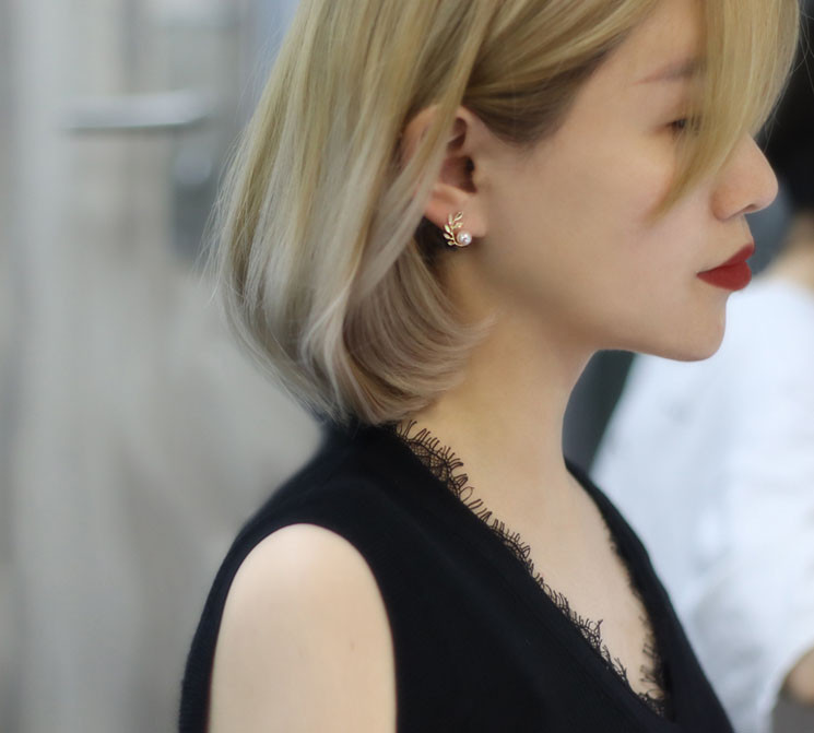 [ヘイズジュエリー] オリーブブランチシリーズ 18Kゴールド ダイヤモンドデザイン 6-6.5mm 日本製オーロラアコヤ海水真