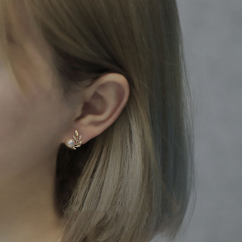 [ヘイズジュエリー] オリーブブランチシリーズ 18Kゴールド ダイヤモンドデザイン 6-6.5mm 日本製オーロラアコヤ海水真