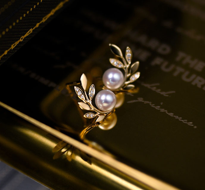 [ヘイズジュエリー] オリーブブランチシリーズ 18Kゴールド ダイヤモンドデザイン 6-6.5mm 日本製オーロラアコヤ海水真