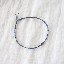 Chain Cord Anklet（ガーネット）-navy- 3枚目の画像