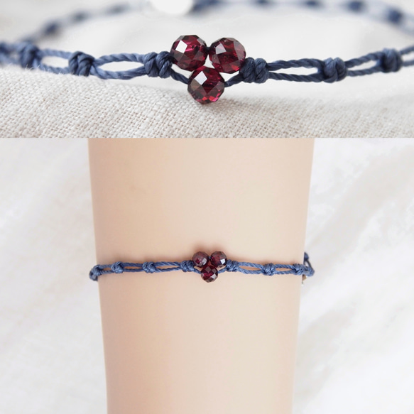 Chain Cord Anklet（ガーネット）-navy- 2枚目の画像