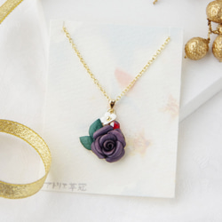 手染めレザー＊紫のバラのネックレス ネックレス・ペンダント アトリエ