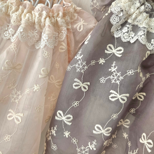 夏ペット服/透け感エアリーリボン刺繍スカラップレース袖フリル