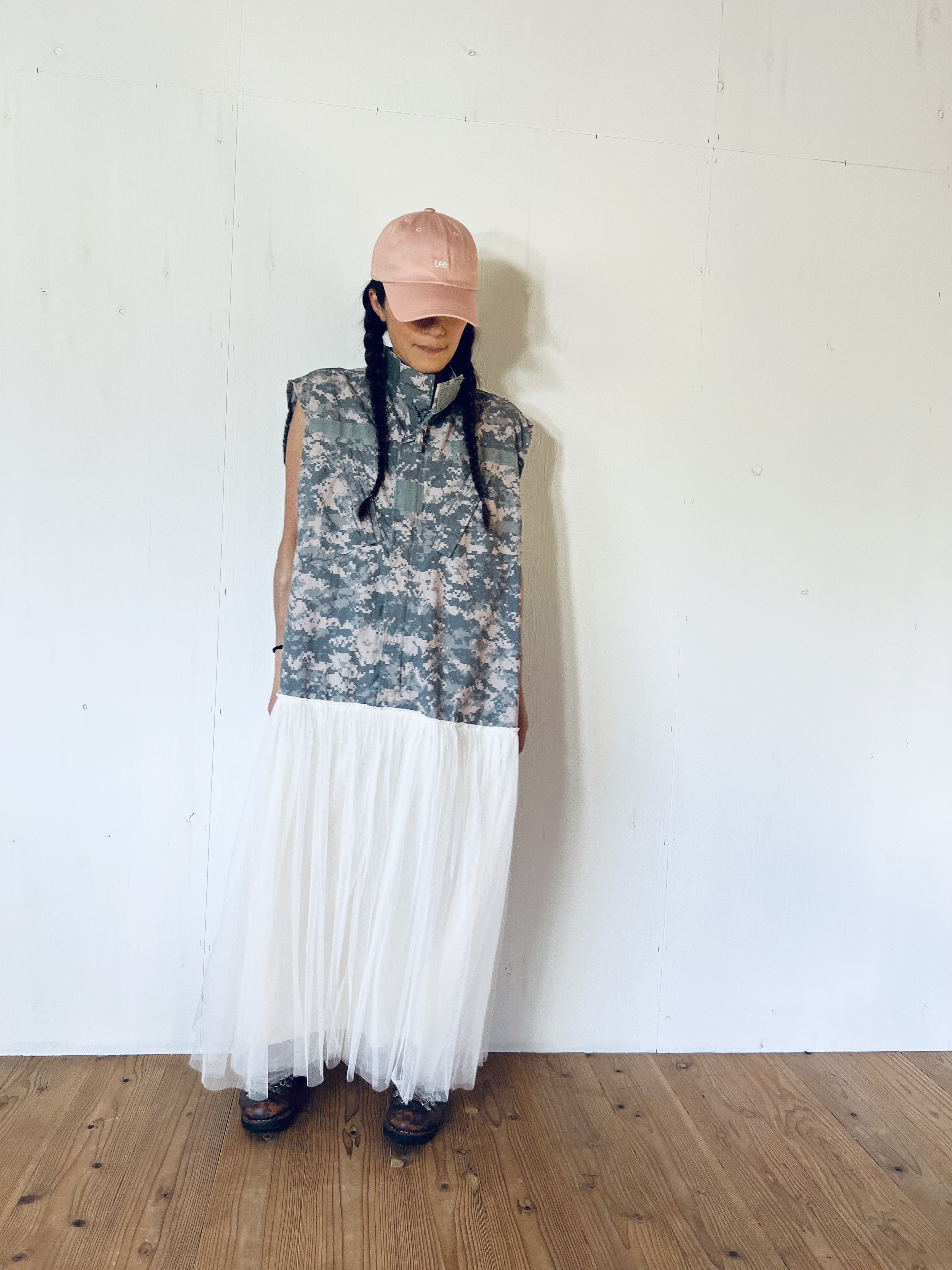 迷彩×チュールワンピース