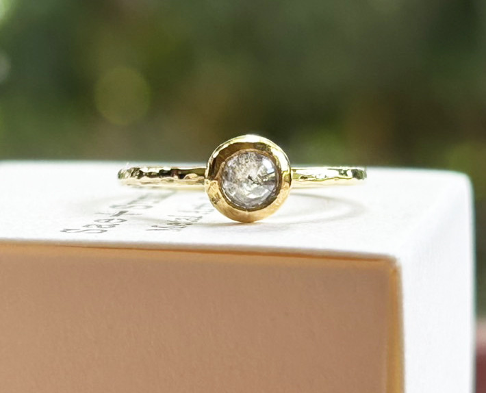 K24+K22+K18天然ダイアモンド・カボションカット ゴールドリング　#4