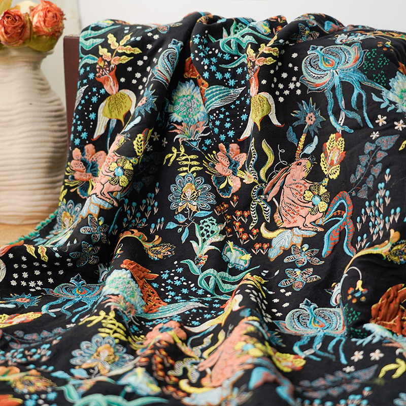 ジャガード生地 全通柄 仕立て品 袋帯/ブラック