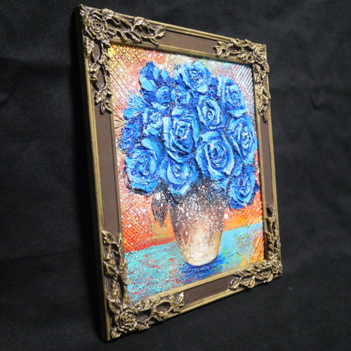油絵 油彩 油彩画 絵 絵画【青い薔薇】 油絵 油彩 油彩画 絵 絵画【青い薔薇】 絵画 HR 通販 19466629