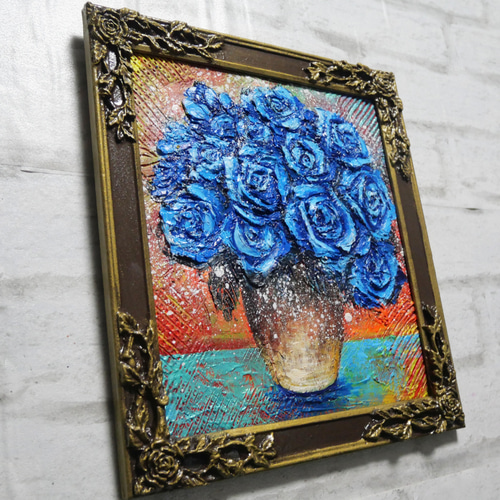 油絵 油彩 油彩画 絵 絵画【青い薔薇】 絵画 HR 通販 19466629